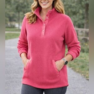 🌸 St. John’s Bay Pink Fleece Half-Snap Pullover | Women’s XL
